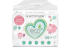 ATTITUDE Baby Diapers, Eco-friendly, Safe for Sensitive Skin, Chlorine-Free & Leak-Free, Plain White, Newborn (Up to 11 lbs /