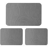 HUMIGA Stone Bath Mat, Diatomaceous Earth Shower Mat, Set of 3, Non-Slip Super Absorbent Quick Drying Bathroom Floor Mat, Grey