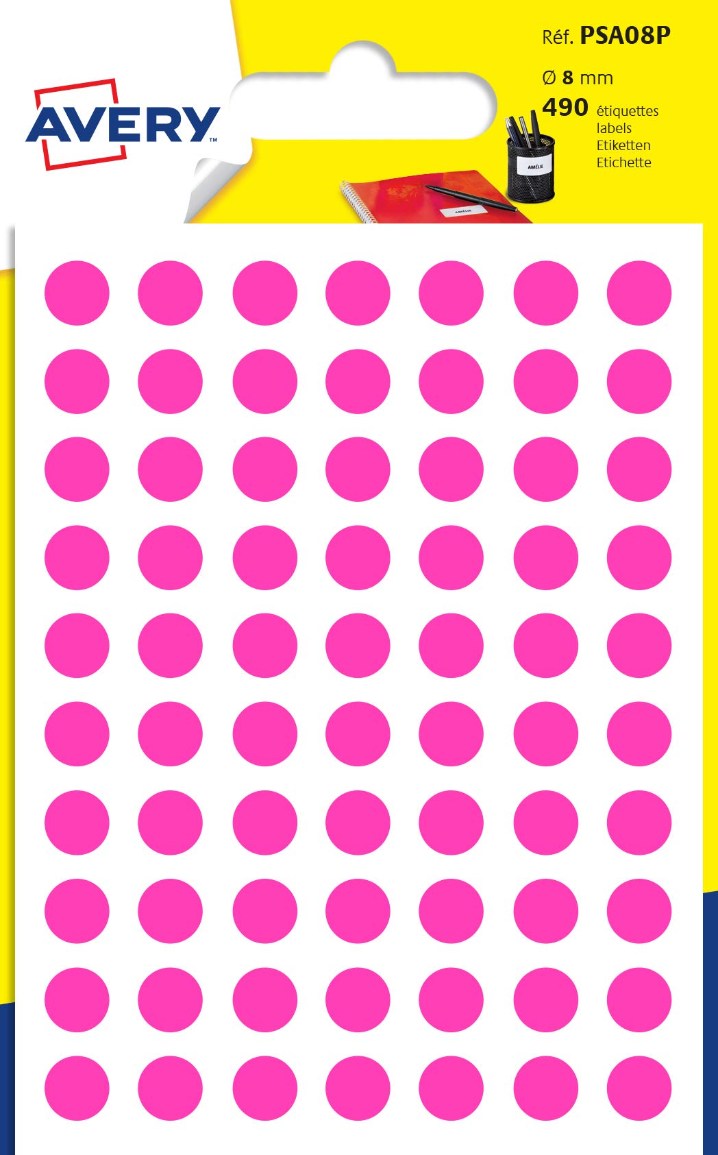 Avery 490 Circle Stickers, 8mm Diameter, Pink Small Round Dot Adhesive Labels