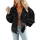SHEWIN Jackets for Women Casual Long Sleeve Drawstring Fuzzy Sherpa Hooded Zip Up Jacket Coats With Pockets