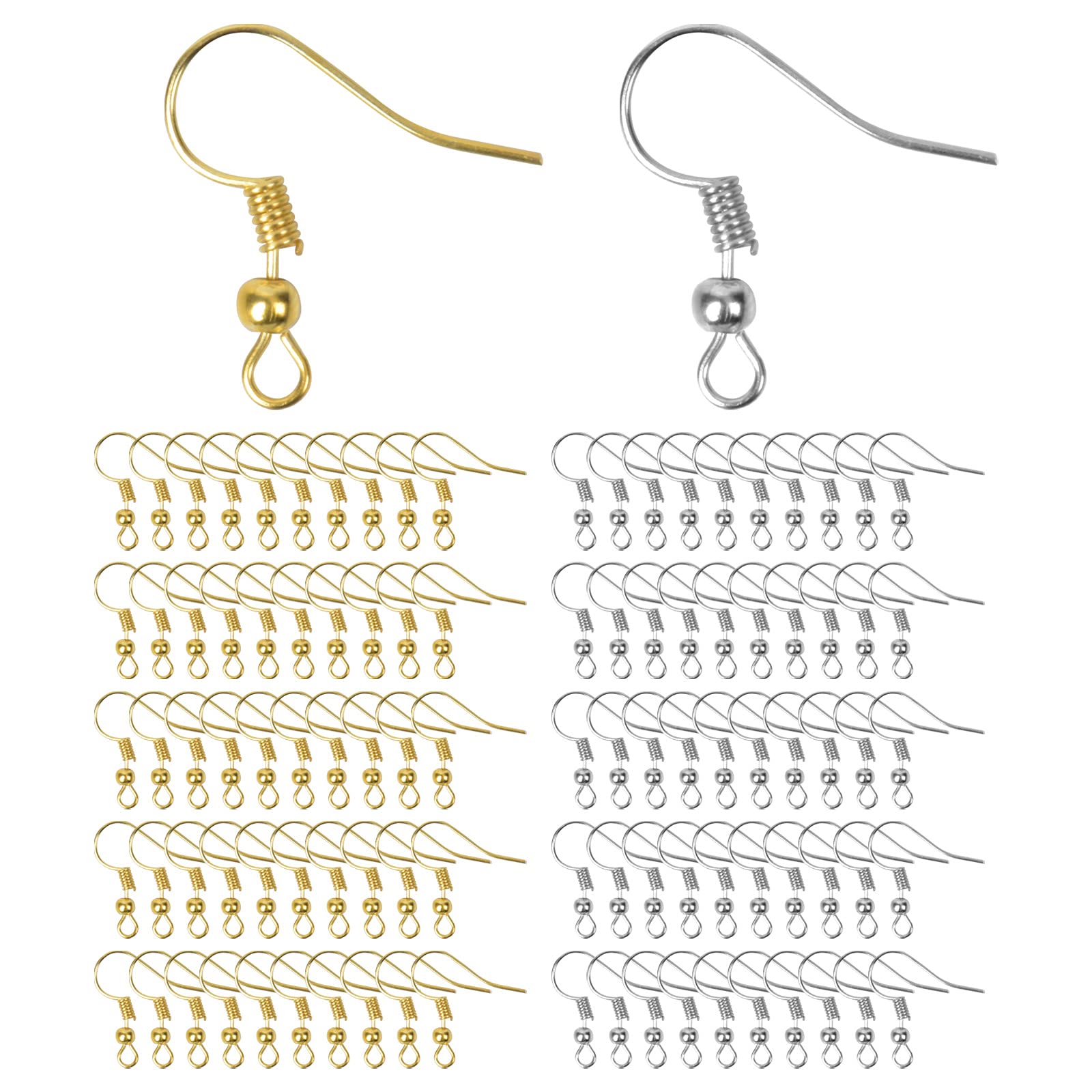 400 PCS Earring Making Kit - Hypoallergenic Hooks With Clear Silicone Safety Backs for DIY Jewelry - Silver and Gold
