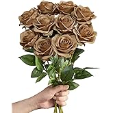 LFF 10pcs Silk Roses Artificial Flowers Fake Long Stem Roses for DIY Wedding Bouquet Home Decoration (Coffee)