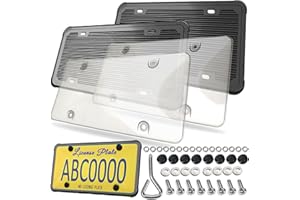 ZXFOOG License Plate Frames Covers- Clear Bubble Car Tag Cover with Black Silicone Holder, 2 Sets Unbreakable Transparent Protectors for Front Rear, with Screws Caps