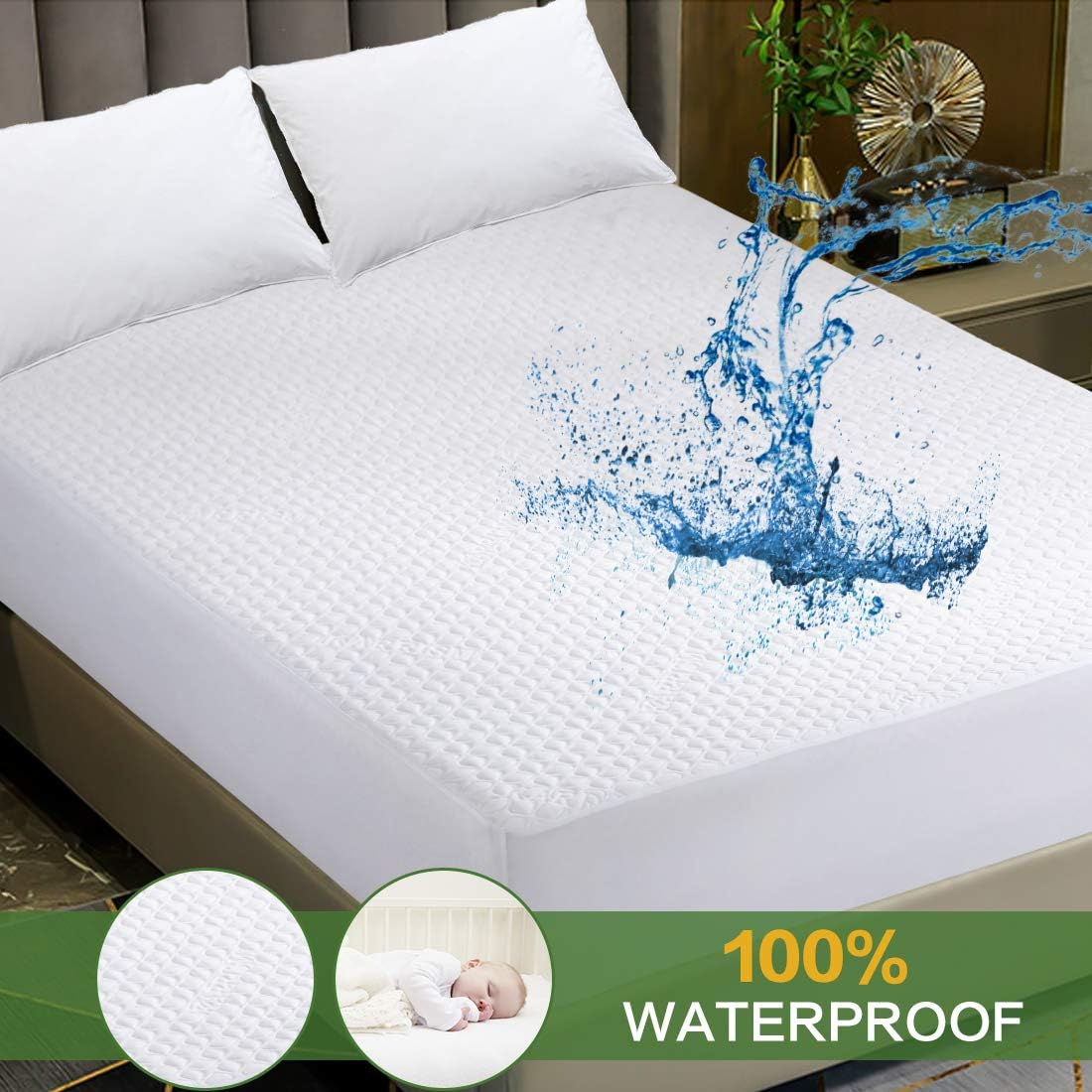 KARRISM Queen 100% Waterproof Mattress Protector, Breathable & Noiseless Mattress Pad Cover, 3D Air Fabric,Fitted 8-21 Inch Deep Pocket,Vinyl Free : Home & Kitchen