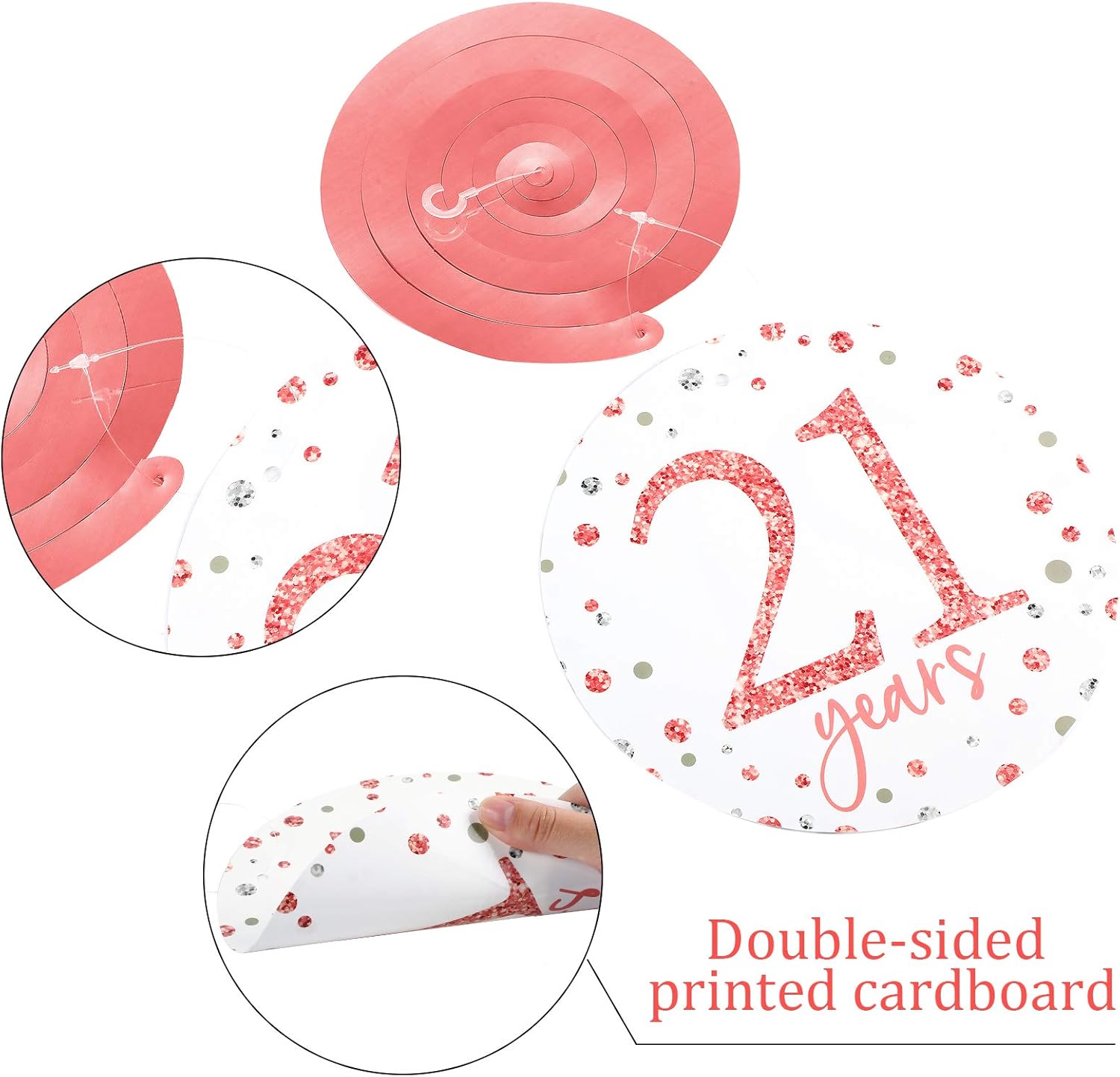Rose Gold 21st Birthday Hanging Swirls Ceiling Decorations - Shiny Foil Swirls for Women's 21st Birthday - 30 Count - Image 4