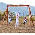 Dolphin Playground Wooden Swing Sets for Backyard, Family DIY Kit for Any Swings, Outdoor Playset for Kids with Trapeze Swing Bar and 2 Belt Swings, Heavy Duty Playground Accessories, Ages 3-12
