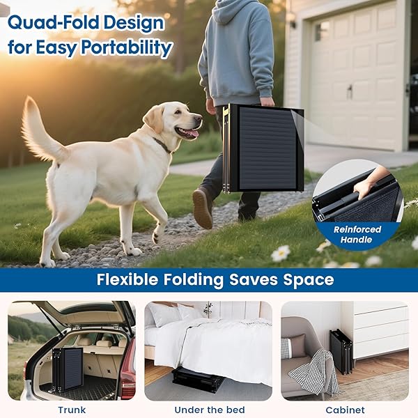 HBTOWER 63″ LONG & 17.3″ WIDE FOLDING DOG RAMP FOR CAR, SUV & TRUCK – PORTABLE PET RAMP WITH NON-SLIP SURFACE, EXTRA WIDE STEPS FOR LARGE DOGS UP TO 250LBS