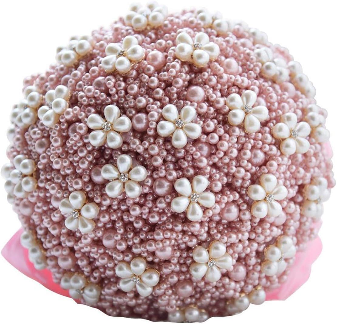 Paramise Ivory Brides Wedding Bouquet Vintage Beaded Rhinestones Bridal Ribbon Luxury Artificial Bridal Wedding Bunch of Flowers,Vintage Pink