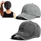 2 Packs Criss Cross Hat Womens Baseball Cap Distressed Ponytail Messy Bun Trucker Ponycap