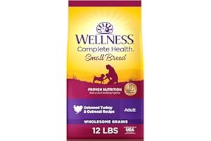 Wellness Complete Health Small Breed Adult Dry Dog Food with Grains and Real Turkey, Natural Ingredients, Omega Fatty Acids, and Probiotics, Made in USA (12-Pound Bag)”