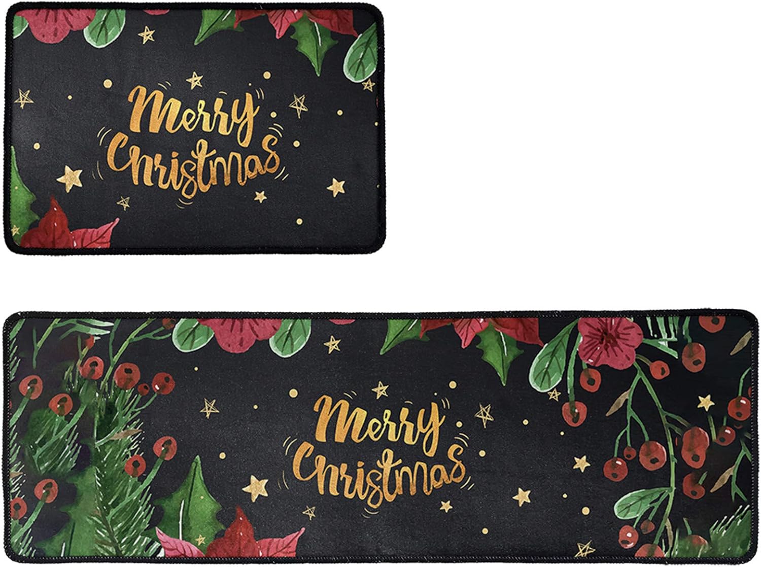 Agroupdream Merry Christmas Floral Floor Carpet 2 Piece NonSlip