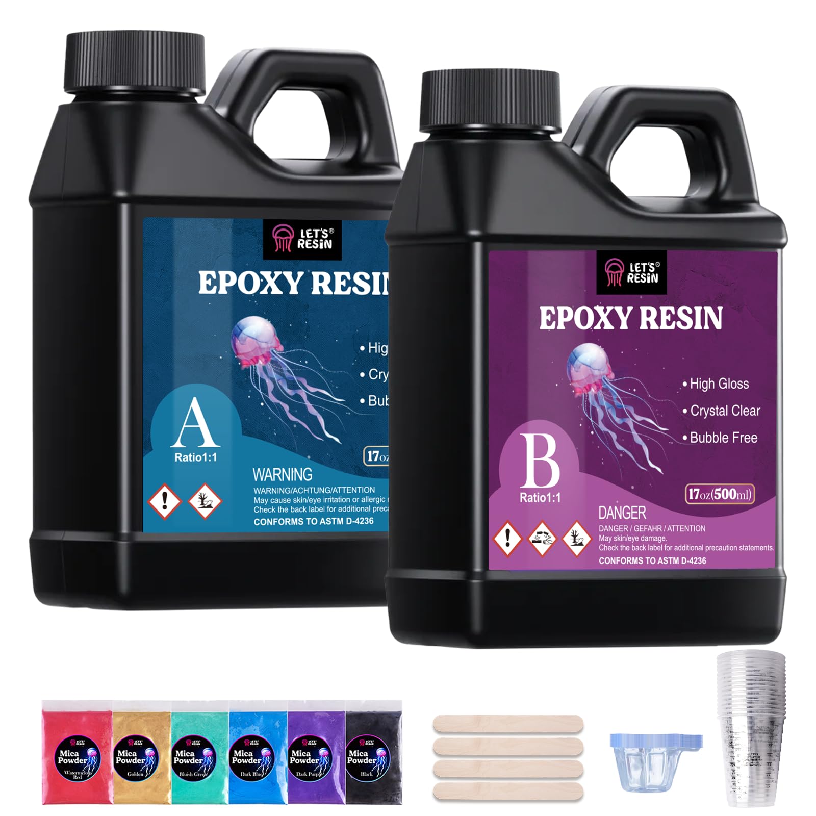 LET'S RESIN Crystal Clear Epoxy Resin, 34oz Bubble Free, Low Odor, Anti-Yellowing Casting Resin for Craft, Casting Molds, Painting, Jewelry, Art, Easy to Mix 1:1 Ratio