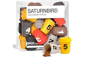 SATURNBIRD Specialty Coffee Instant Cold Brew, Light/Medium/Dark Roast 6 Flavors Variety Packs, 100% Arabica Powder, Enjoy Hot/Cold, 24 Single Serves for Camping Traveling Home Office