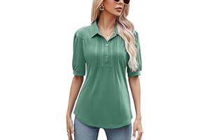 Micoson Womens Blouses Dressy Casual Short Sleeve Button Down Collared Polo Shirt Loose Tunic 2023 Summer Tops