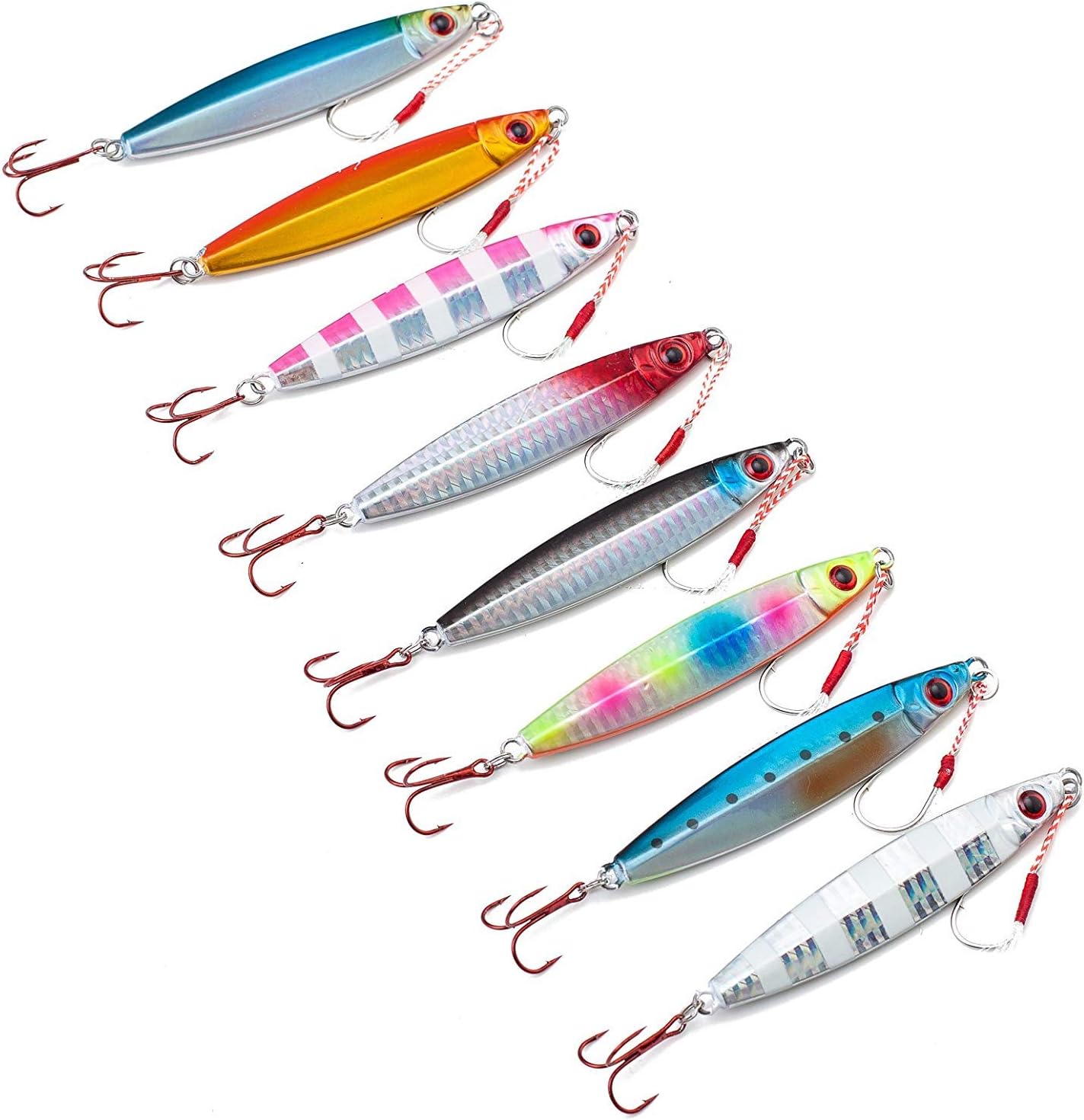 orurudo 8pcs 0.70 oz-2.82 oz Jig Saltwater Fishing Lure Metal jigs Long Cast Jigging qb100137