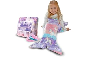 LIDERSTAR Mermaid Tail Blanket for Girls, Glow in The Dark, Snuggle Throw, Plush Cozy Soft Fleece Blanket, Age 2-12, Toddler Mermaid Tail, Unicorn Gift Idea