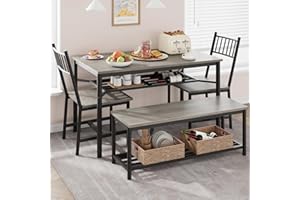 ATTRACOAST Dining Table Set for 4, Kitchen Table and 2 Chairs for 4 with Bench, 4 Piece Dining Table Set for Small Space, Apartment