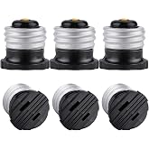DiCUNO UL Listed E26 Socket to 2-Prong Outlet Adapter, Black, 6-Pack | E26 to Polarized Outlet Socket Adapter, Standard E26 Base Light Bulb to 2 Prong Outlet Plug Converter