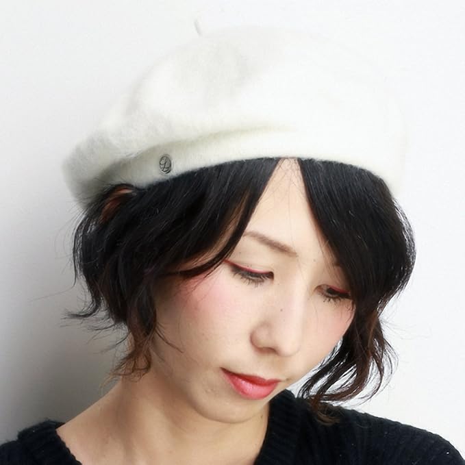 Amazon レディース 秋冬 ベレー帽 フランス Laulhere アンゴラ ベレー 小ぶり ローレル 毛 白 オフホワイト サイズ フリーサイズ 53cm 56cm ベレー帽 通販