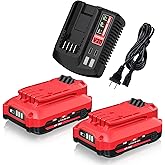 2Pack 20V 3.5Ah Replacement for V20 Craftsman 20V Battery Lithium Battery and Charger Kit for CMCB202 CMCB203 CMCB204 CMCB206 CMCB201 CMCB100 CMCB124 with CMCB104 Craftsman 20Volt Battery Charger
