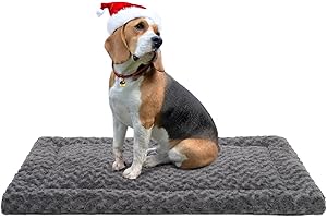 EXSNUGY Washable Dog Bed Mat Reversible Dog Crate Pad Soft Fluffy Pet Kennel Beds Dog Sleeping Mattress for Large Jumbo Medium Small Dogs, 35 x 22 Inch, Gray