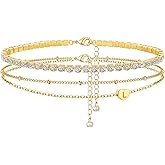 Yanoda Initial Ankle Bracelets for Women, 14K Gold Plated Waterproof Dainty Layered Heart Letter Initial Anklets Personalized Gifts