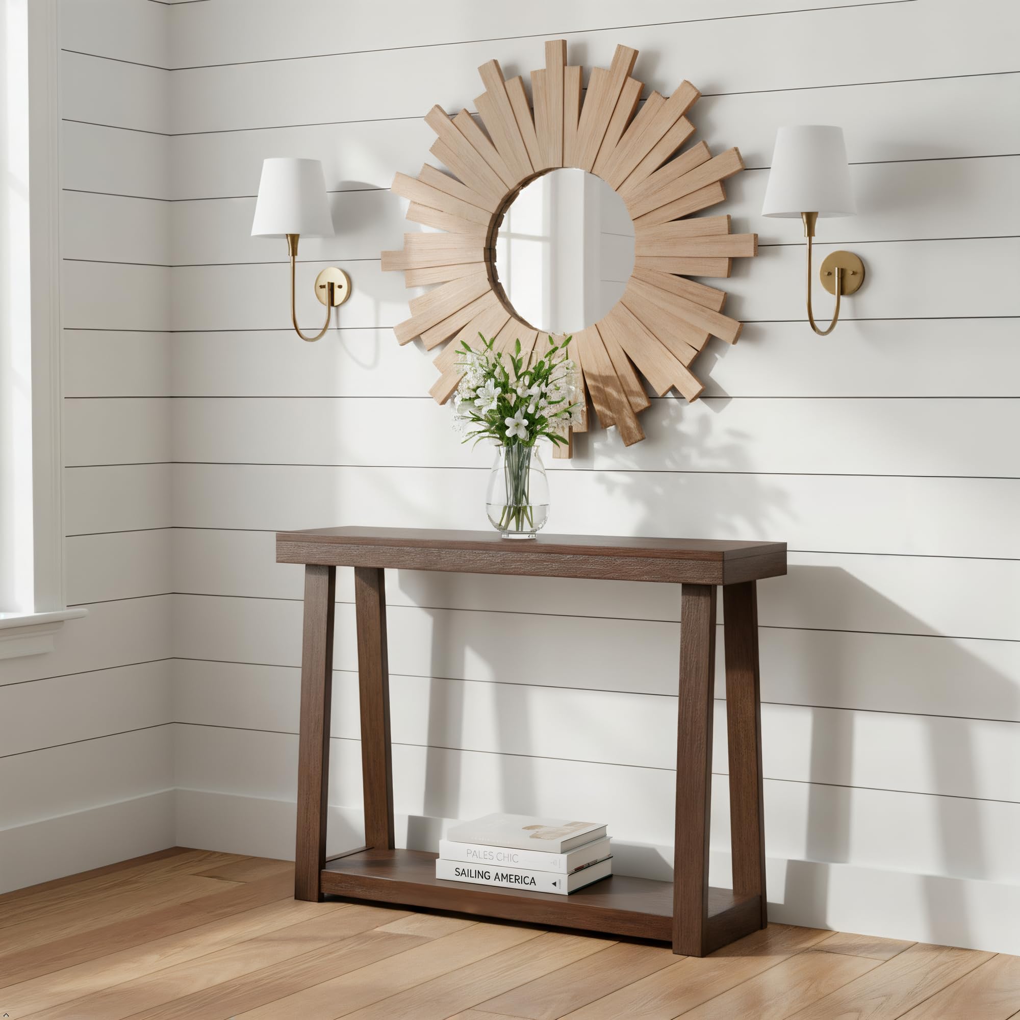 Plank+Beam Solid Wood Console Table with Storage, 46 Inch, Sofa Table with Shelf, Narrow Entryway Table for Hallway, Behind The Couch, Living Room, Foyer, Easy Assembly, Walnut Image