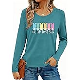 FCGHSII Easter Shirts for Women: Bunny Rabbit Graphic T-Shirts Easter Day Long Sleeve Tee Tops