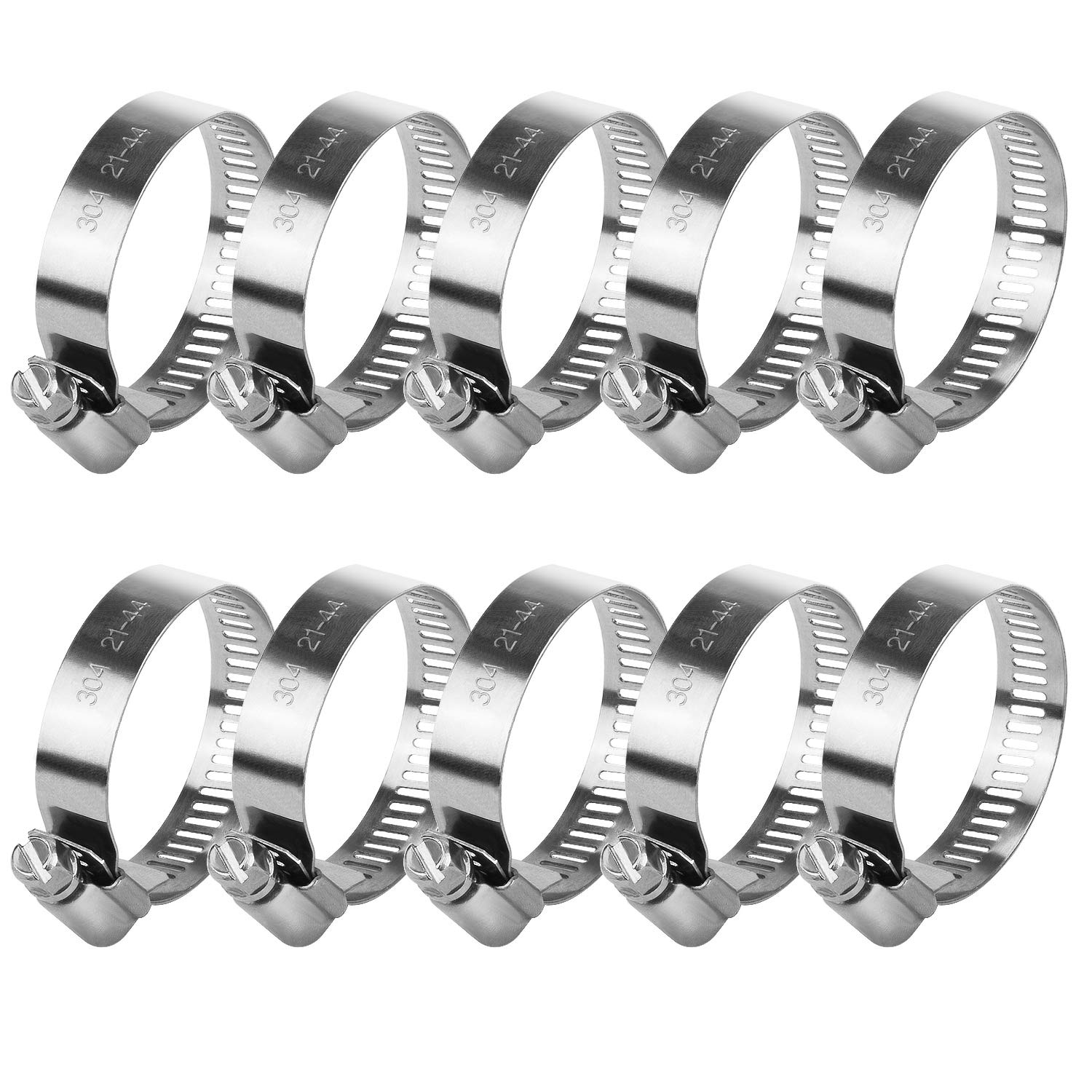 Hose Clips Adjustable Stainless Steel Hose Clamps Worm Drive Pipes Hose Clamps Clips,10 Pack (21-44 mm)