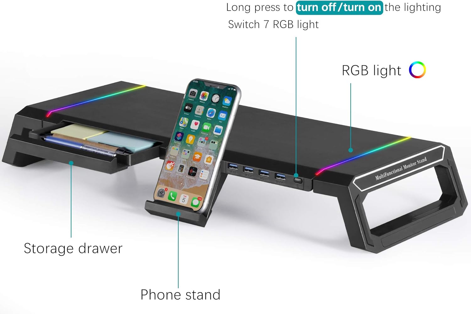 Monitor Stand Riser Foldable, TopMate RGB Computer Monitor Riser USB 3. ...