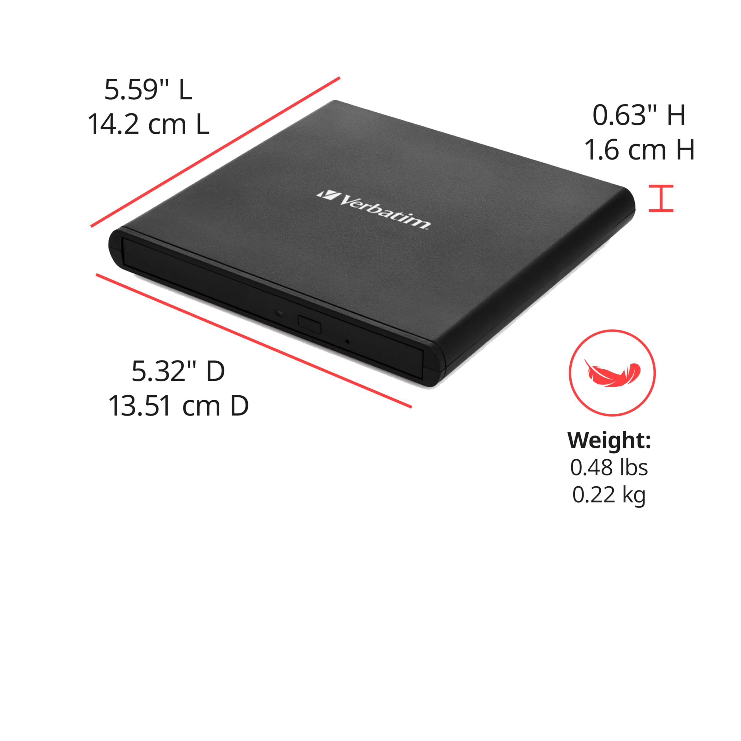Verbatim Slimline CD / DVD Drive - External USB 2.0 CD DVD +/-RW Burner for Laptops and Notebooks with M-DISC Support - Mac & PC Compatible - Nero Burn & Archive Software Included - Black