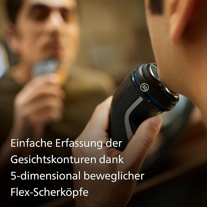 Rasierer Series 3000 – Elektrischer Nass- und Trockenrasierer für Herren in Schwarz, mit SkinProtect-Technologie, ausklappbarem Bartschneider und Reisetasche, kabellos (Modell S3241/12)
