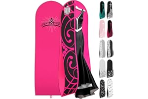 Your Bags Women’s Dress and Gown Garment Bag -72”x24” and 10” Tapered Gusset Prom Bags (Hot Pink and Black Tiara Panel)