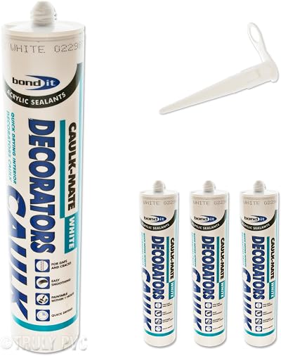 3x Bond-It White Caulk Mate EU3 Cartridge 310ml Decorators Filler 60min