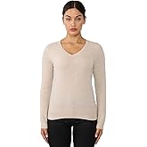 JENNIE LIU Women's 100% Pure Cashmere Long Sleeve Pullover V Neck Sweater