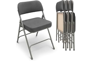Huwena Padded Folding Chair Set Metal Folding Chair with Cushions Double Hinged Fabric Steel Dining Foldable Chair for Indoor Home Office Kitchen Occasions Outdoor Events, Gray(4 Pcs)