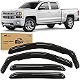 Nilight Window Visor Compatible with Chevy Silverado 1500/Avalanche 2007 2008 2009 2010 2011 2012 2013 GMC Sierra 1500/Silverado/Sierra 2500-3500HD Crew Cab Yukon XL in Channel Rain Guards