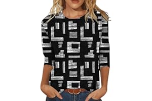 FOCLMP Womens Vintage Print Summer Blouses Elbow Length Casual Tops 3/4 Sleeve Tshirts Shirts Loose Fit Ladies Clothing 2024