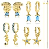 Gold Earrings Set for Women 14K Gold Plated Cubic Zirconia Love Heart Bowknot Clover Fruit Flower Insect Ocean Cross Huggie Hoop Earrings Stud Earrings Set for Multiple Piercing Party Jewelry Gifts