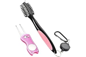 Mile High Life All Metal Foldable Golf Divot Tool with Magnetic Ball Marker & Club Groove Cleaner with Brush and Retractable 