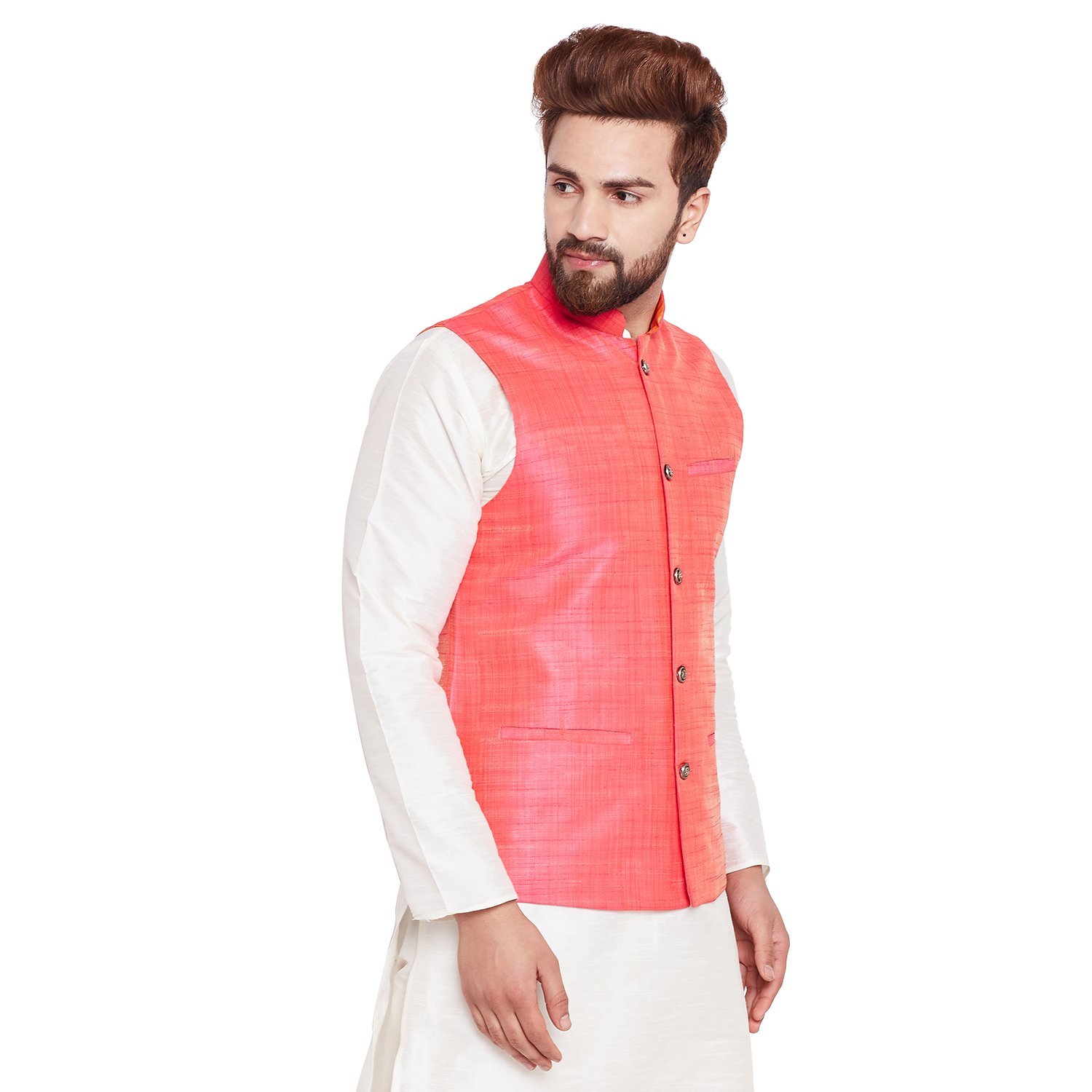 sojanya (since 1958) mens pink dupion silk designer only nehru jacket