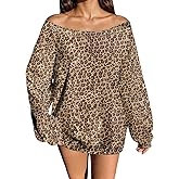 Navonta Womens Camo Off Shoulder Sweatshirt Oversized Graphic Maple Leaf Print Fleece Long Sleeve Trendy Pullover Hoodie
