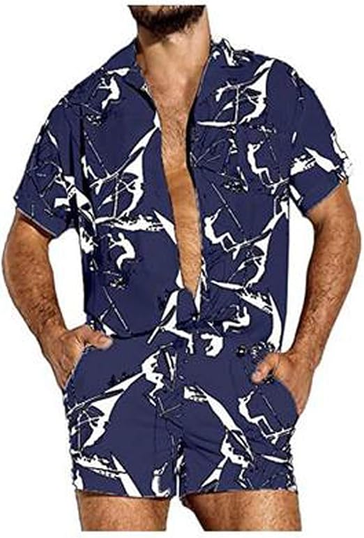 SUCCESS Herren Sommer Strand Kurze Hose Jumpsuit 3D Gedruckt Kurz Ärmel