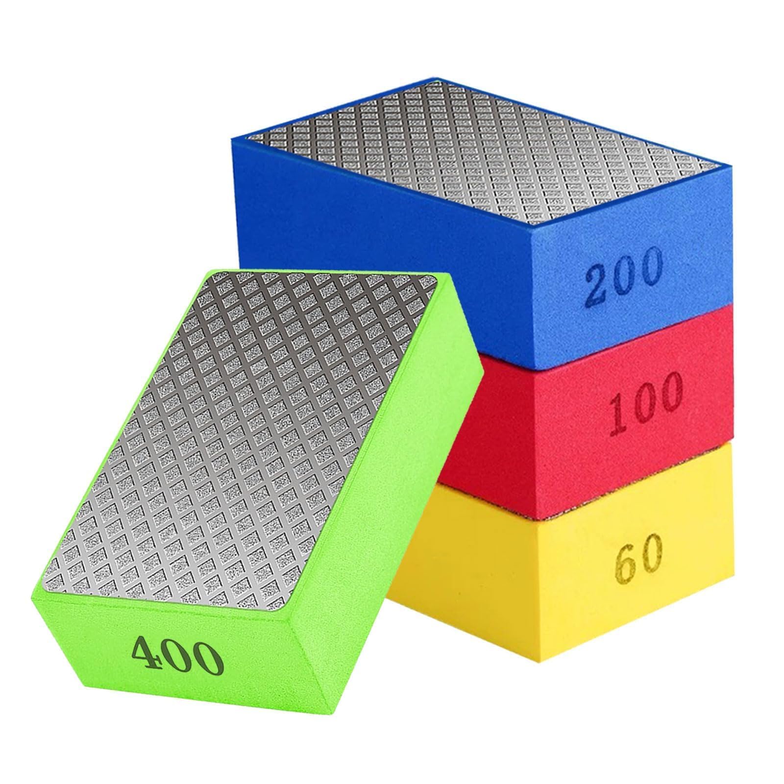 Oiieco 4Pcs Diamond Hand Polishing Pads, Diamond Sanding Blocks, Tile Polishing Pads for Porcelain,Concrete Stone Granite Marble Ceramic Grinding Trimming 60# 100# 200# 400# Grits