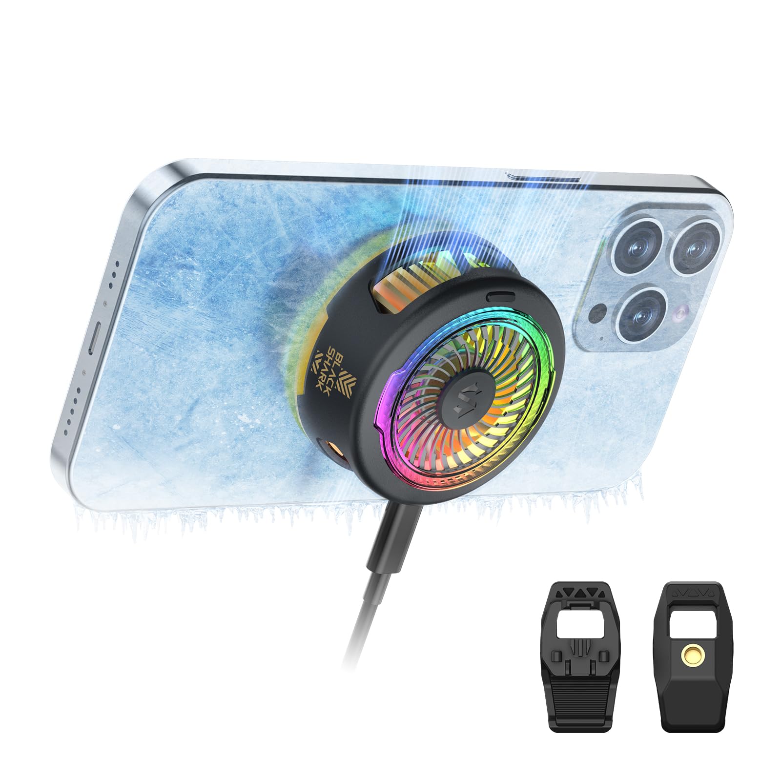 Photo 1 of Black Shark FunCooler 5 Magnetic Cell Phone Cooler for Gaming, Portable Mobile Phone Cooling Fan with RGB Light, Cellphone Radiator for iPhone Magnetic Series/Android/Tablet/iPad (Black)