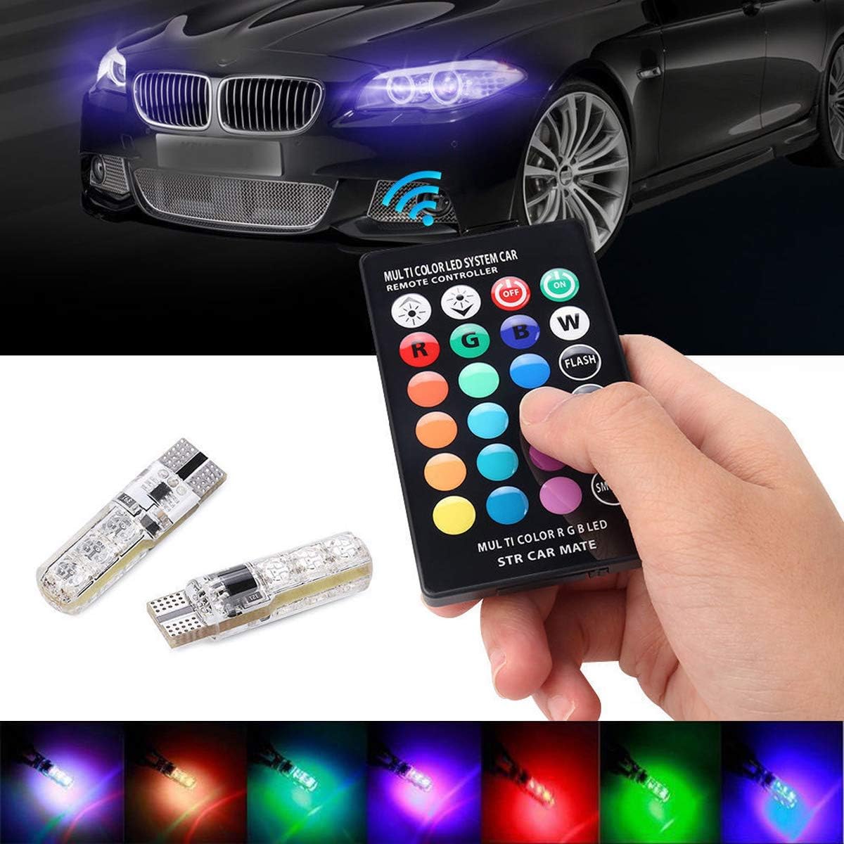 Yudanny 2X LED T10 Remote Control 501 RGB Colour Changing Car Wedge Side Light Bulbs, Multicolor - Image 3