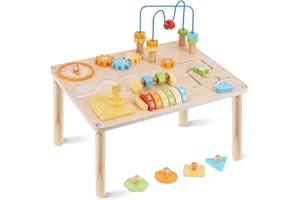 ATOYUS Activity Table for 1 2 Year Old, Wooden Montessori Toys Activity Center for Toddlers 1-3 Boys Girls, 8 in 1 Kids Senso