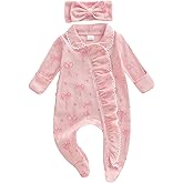 Ayalinggo Newborn Baby Girl Fall Winter Outfits Clothes Knit Jumpsuit Ruffle Romper Newborn Coming Home Outfit for Baby Girl