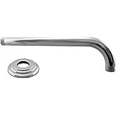 Westbrass A3700-1-26 1/2" IPS x 10" IPS Wall Mount 90-Degree Rain Shower Arm with Flange, Polished Chrome