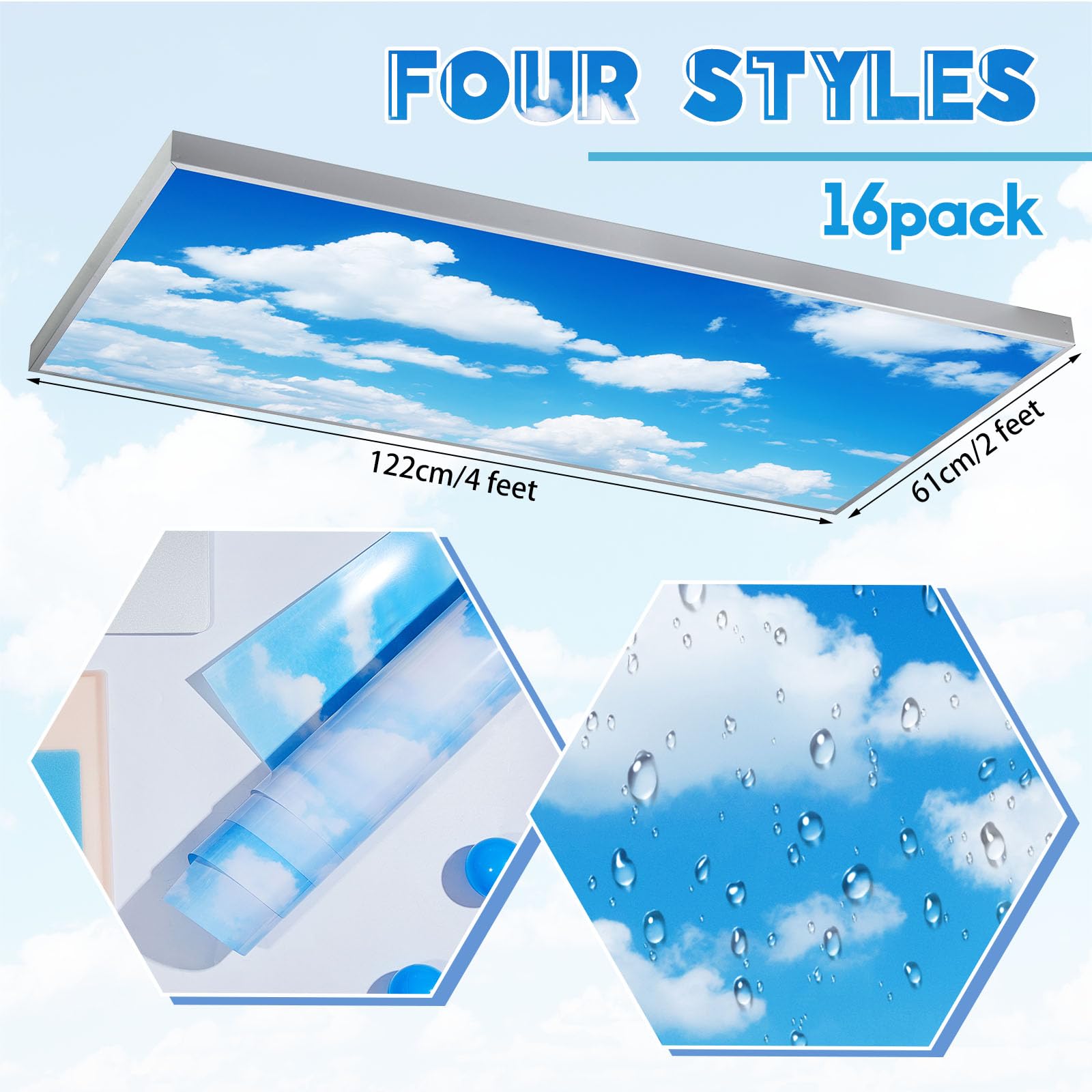 Condition photo showing New/Like New for 16 pcs pvc fluorescent light covers with backlit film 2 x 4 ft ceiling classroom filters ceiling pan